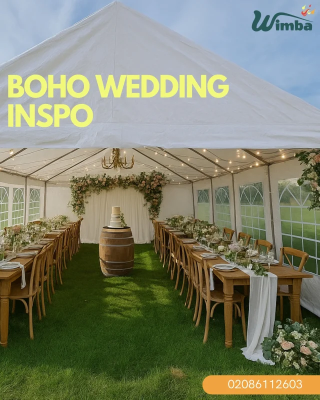 Dreaming of a wedding that’s laid-back, romantic, and effortlessly stylish? 🌿
This boho-inspired setup is everything you need to bring your vision to life.

🎪 Marquee? ✔️
🌸 Flowers? ✔️
✨ Fairy lights & vibes? ✔️

#BohoWedding #MarqueeWedding #WimbaMarquees #OutdoorWedding #WeddingInspo #UKWeddings #EventStyling